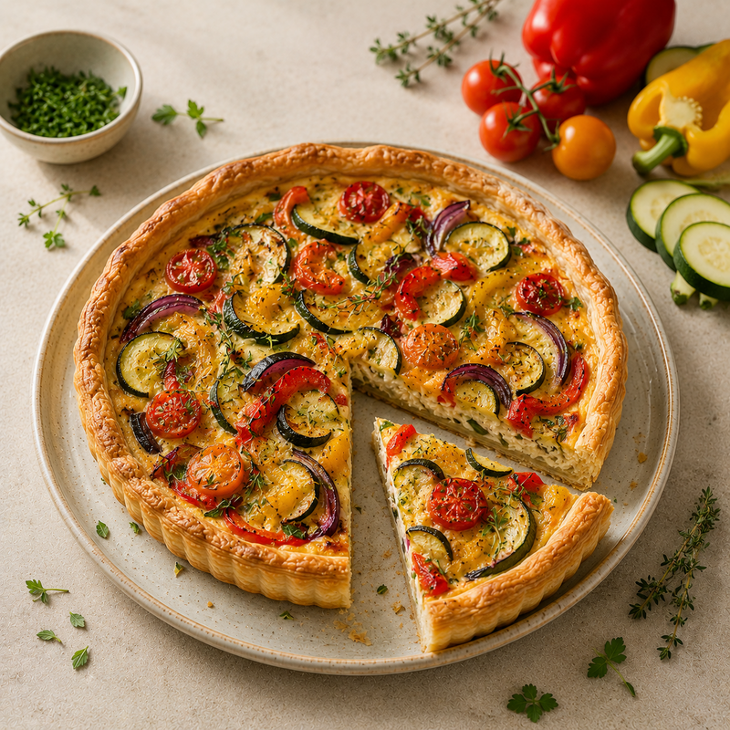 Bunte Gem&uuml;se-Tarte mit Frischk&auml;se