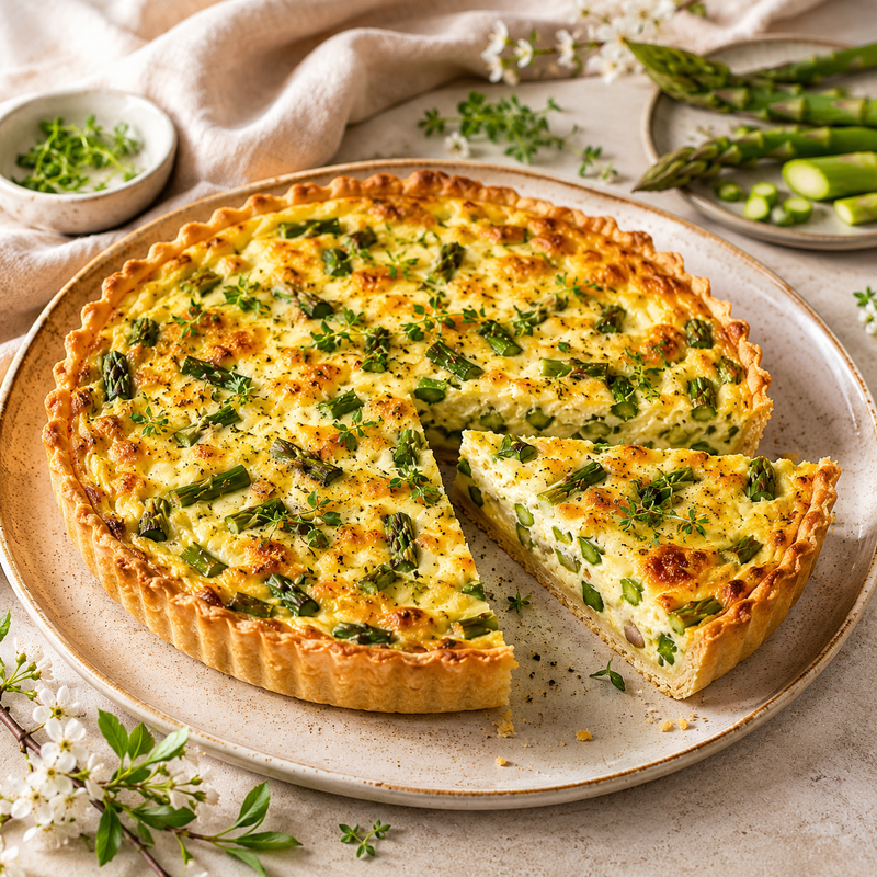 Fr&uuml;hlingshafte Quiche mit gr&uuml;nem Spargel