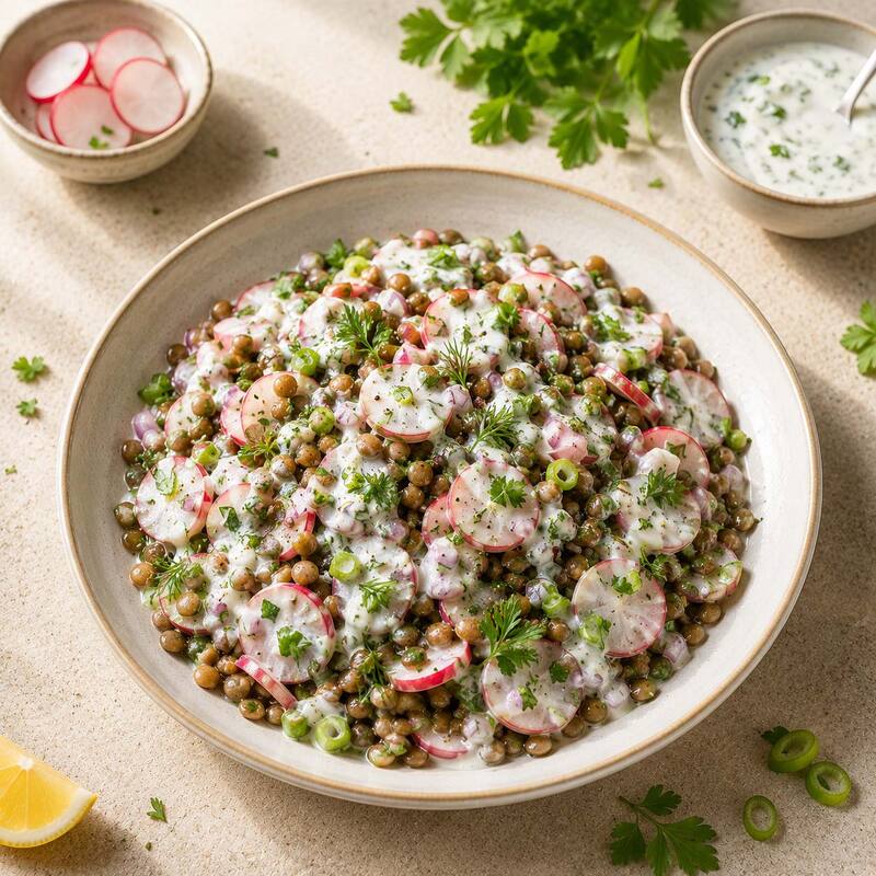 Linsensalat mit Radieschen & Joghurt-Dressing