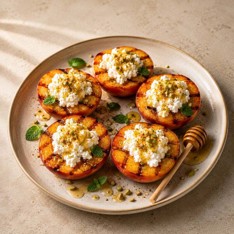Gegrillte Pfirsiche mit Honig und Ricotta