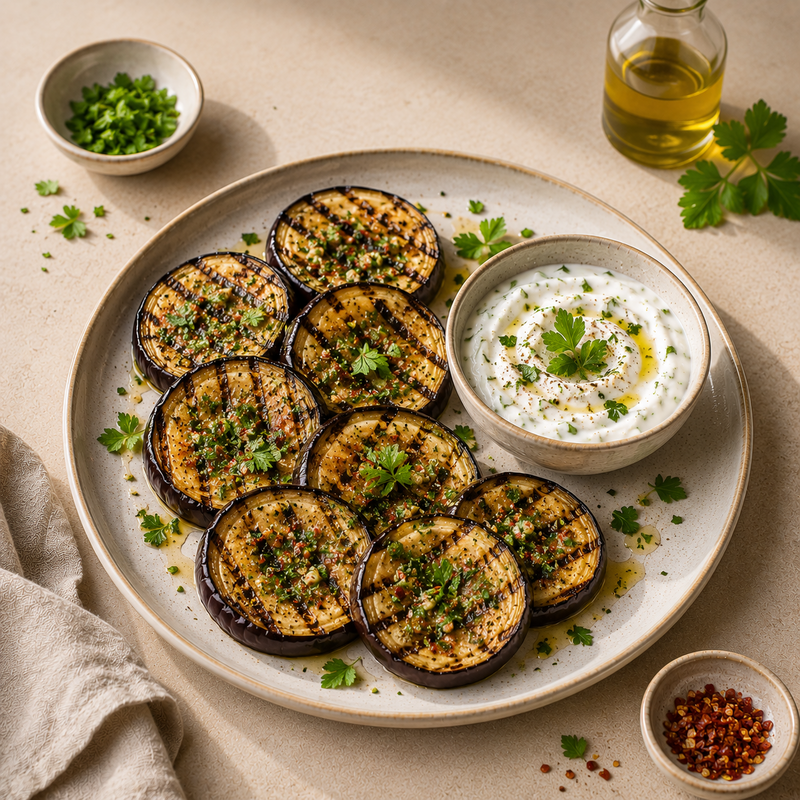 Gegrillte Auberginen mit Joghurt-Dip