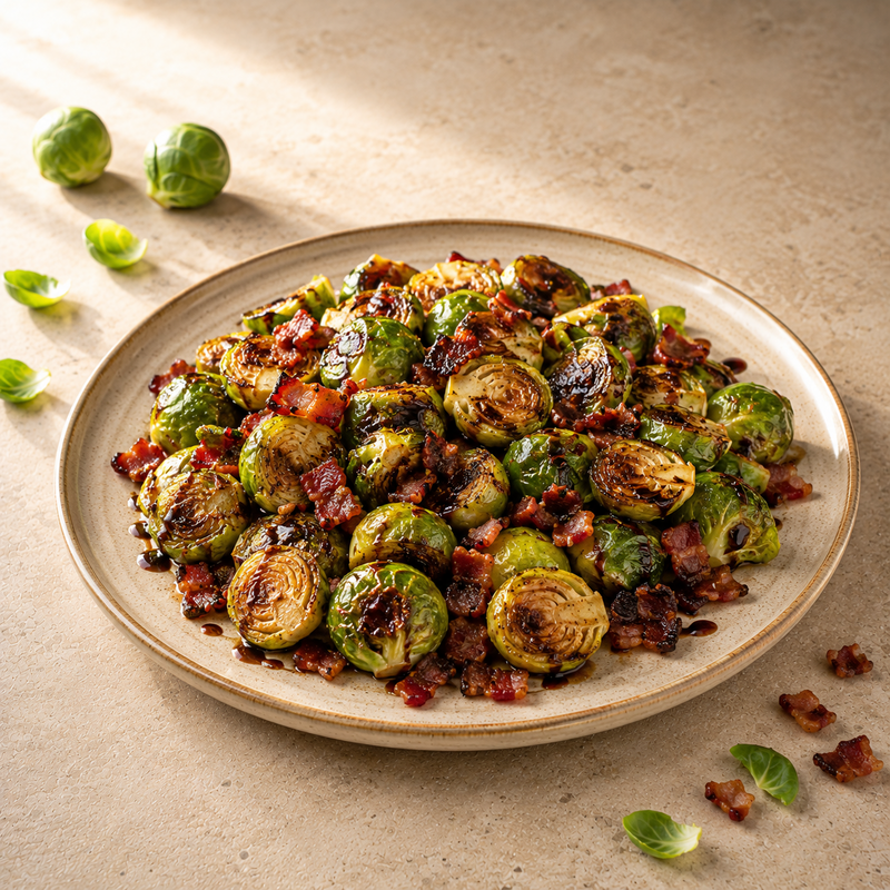 Ger&ouml;steter Rosenkohl mit Speck & Balsamico
