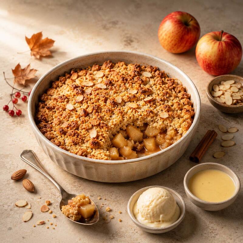Herbstlicher Apfel-Crumble mit Mandeln