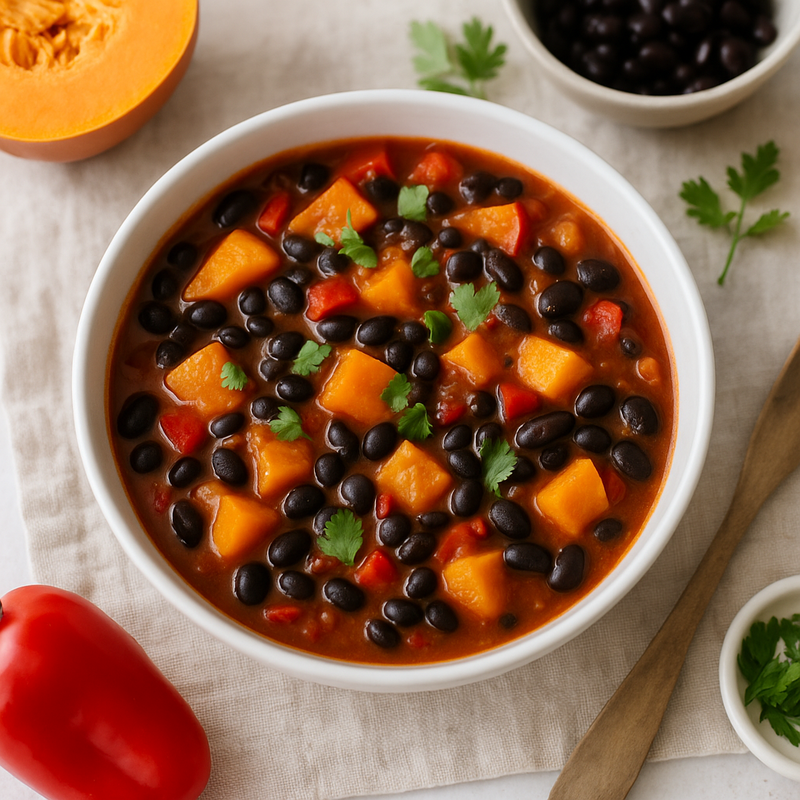 Chili con Kürbis Kürbis Chili mit schwarzen Bohnen