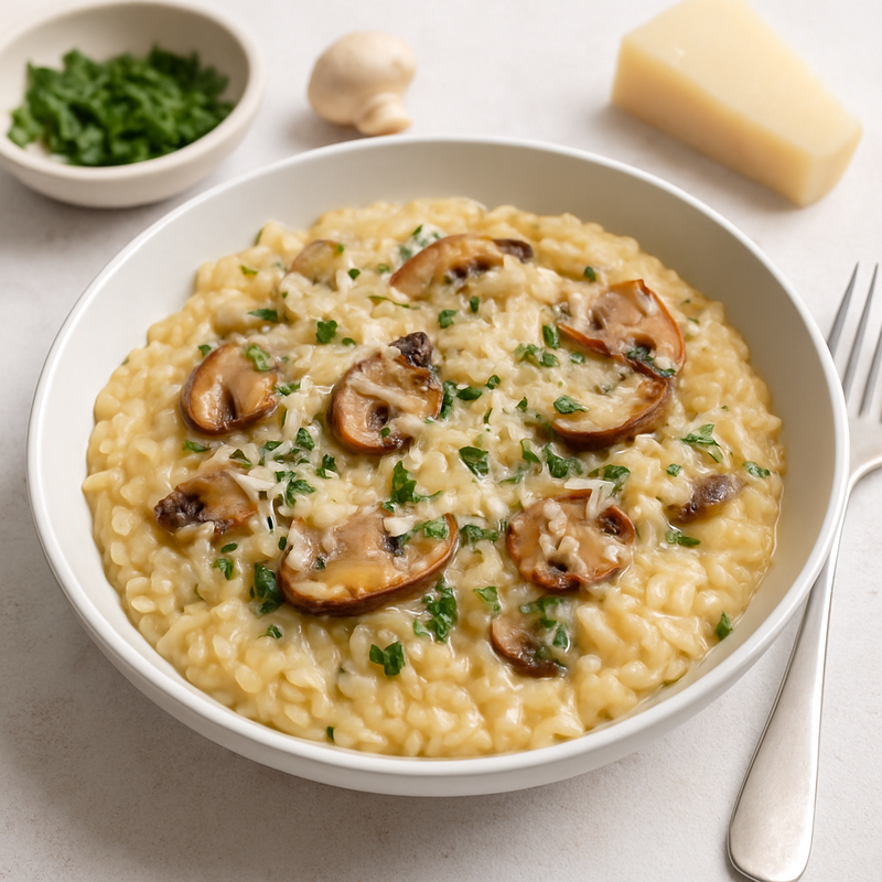 Pilzrisotto mit Parmesan & Trüffelöl