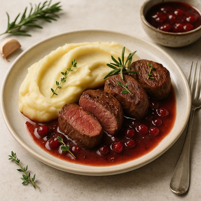 Rehmedaillons mit Preiselbeersoße