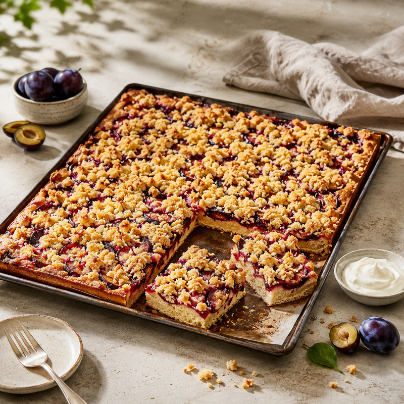 Zwetschgenkuchen mit knusprigen Streuseln