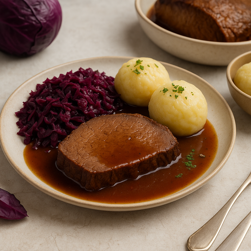 Sauerbraten mit Rotkohl & Klößen