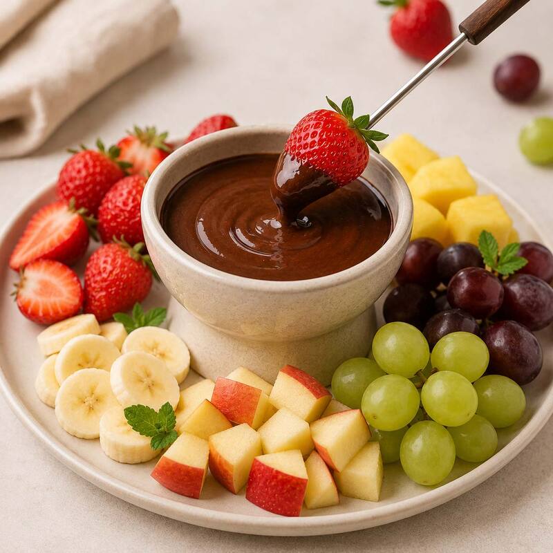 Schokoladenfondue mit Fr&uuml;chten