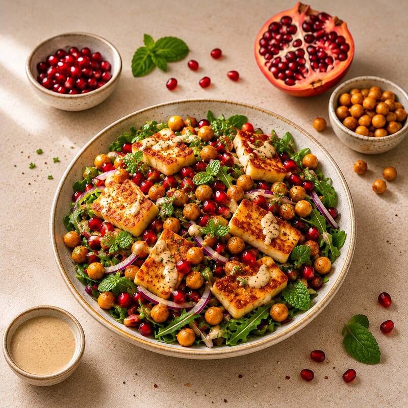 Knuspriger Halloumi-Kichererbsen-Salat aus dem Airfryer
