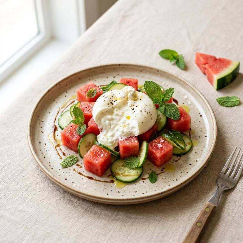 Erfrischender Melonensalat mit Burrata