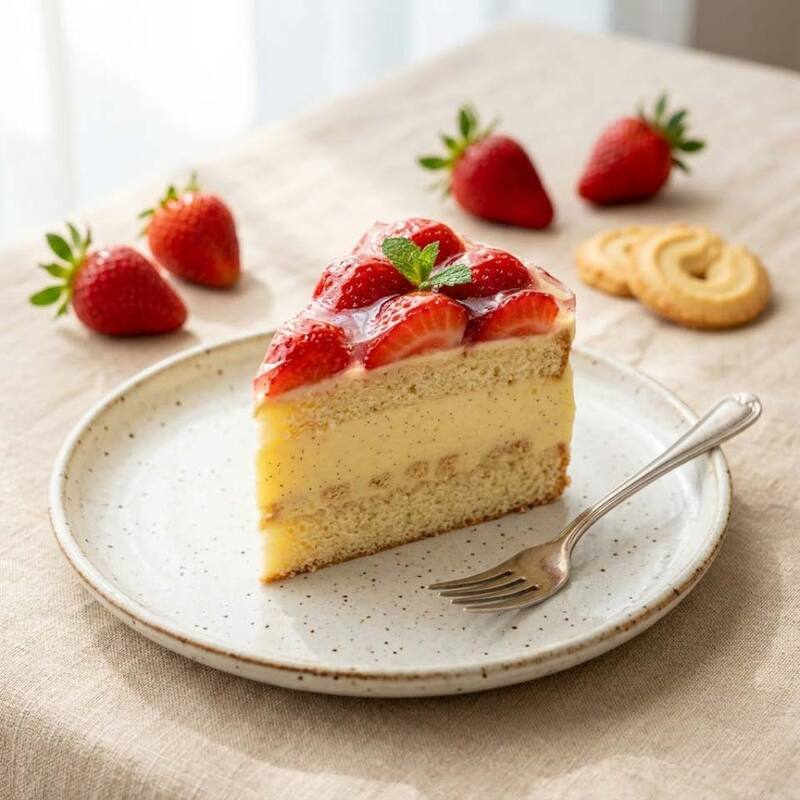 Erdbeerkuchen mit Vanillepudding