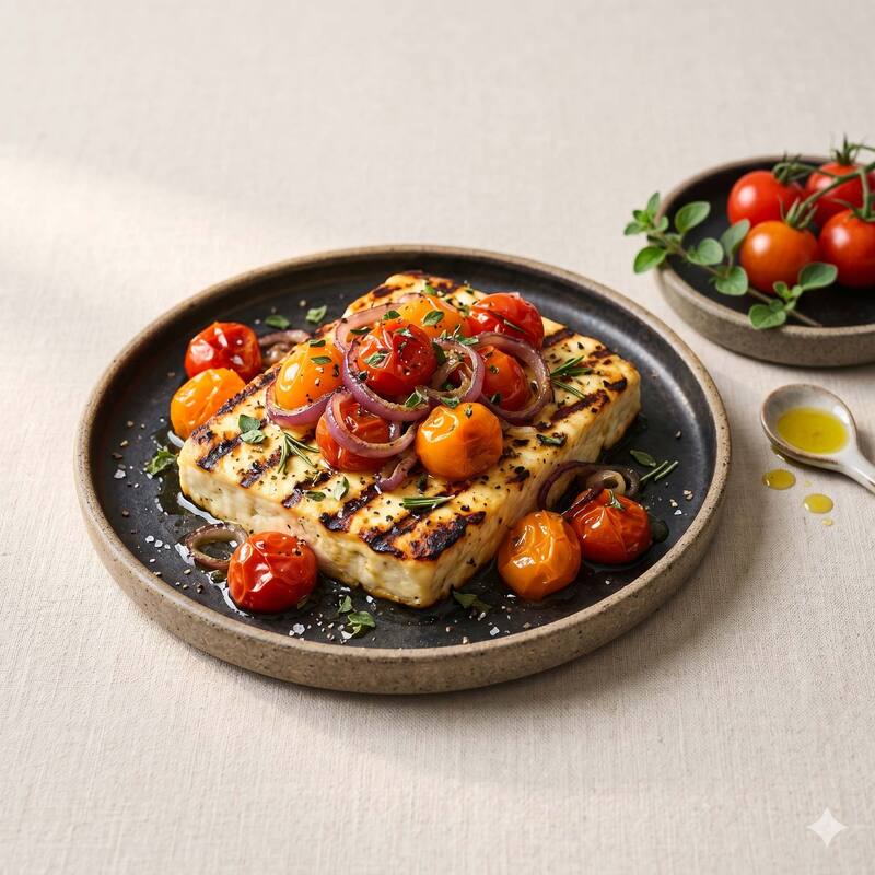 Mediterraner Feta vom Grill mit Tomaten und Kr&auml;utern
