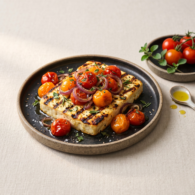 Mediterraner Feta vom Grill mit Tomaten und Kr&auml;utern